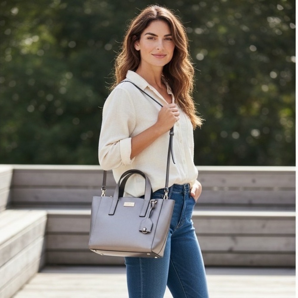 Kate Spade New York Newbury Lane Loden Metallic Pewter Leather Satchel Crossbody